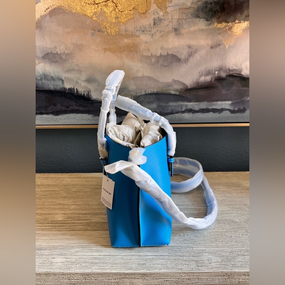 🆕 Coach Mollie Tote 25 Textured Leather Bag in Pacific Blue - Picture 9 of 11